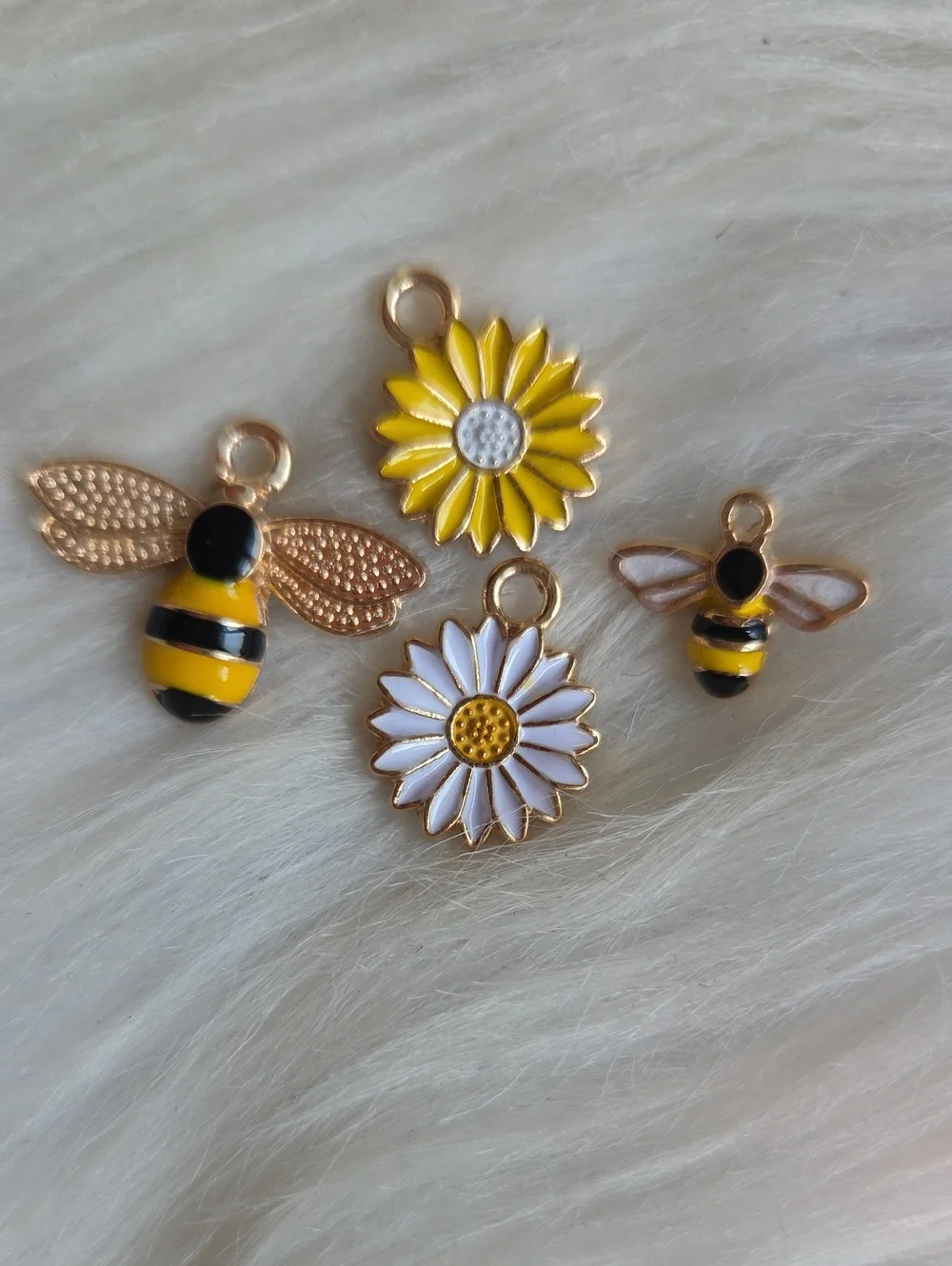 Bee and Daisy Enamel Charms - Yellow and White